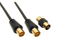 World of Data 10m BLACK Coax Cable - 24k Gold Plated Plugs - Fully Moulded - Shielded (No RFI or EMI) - Male to Female via Included Adapter - Antenna TV Aerial Lead
