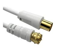 World of Data 10m F-Connector to Coax Cable - Satellite TV Aerial Adapter Converter Lead White