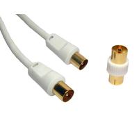 World of Data 2.5m Coax Cable - Shielded (RFI EMI) OFC FREE F-F Coupler - Antenna TV Aerial WHITE