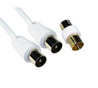 World of Data 3m WHITE Coax Cable - 24k Gold Plated Plugs - Fully Moulded - Shielded (No RFI or EMI) - Male to Female via Included Adapter - Antenna TV Aerial Lead