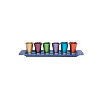 World of Judaica Set 6 Yair Emanuel Multicolored Anodized Aluminum Cups with Tray