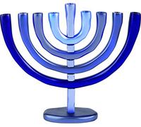 World Of Judaica Yair Emanuel Blue Aluminum Hanukkah Menorah with Temple Design
