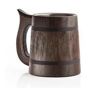 World Of Nature Large Wooden Beer Mug - Oak - Handmade with Amazing Craftsmanship and Quality Materials - Lined with Metal - Heavy Duty - Sturdy - Long Lasting - Dark Brown