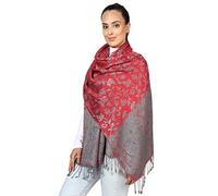 World of Shawls Ladies Floral Paisley Bordered Pashmina Feel Shawl Scarf Wrap Stole Luxuriously Warm Soft and Silky Touch (Maroon_SN78)