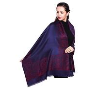 World of Shawls Ladies Floral Paisley Bordered Pashmina Feel Shawl Scarf Wrap Stole Luxuriously Warm Soft and Silky Touch (Double Sided Reversible - Indigo/Red)