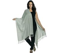 World of Shawls Luxurious Kashmiri 80% Wool 20% Silk Pashmina Shawl Wrap Scarf (Light Silver)