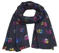 World of Shawls Metallic Rose Gold Beautiful Thai Elephant Print Women Scarf Shawl Scarves Wrap Beach Cover Gift (Multi Colour Foil Elephant - Black)