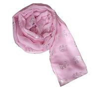 World of Shawls Metallic Rose Gold Beautiful Thai Elephant Print Women Scarf Shawl Scarves Wrap Beach Cover Gift (Silver Foil Elephant Baby Pink)