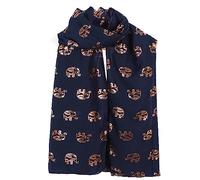 World of Shawls Metallic Rose Gold Elephant Print Women Scarf Shawl Scarves Wrap Beach Cover (Navy Blue)