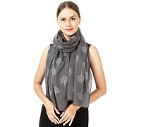 World of Shawls Mulberry Tree Scarf Shawl Wrap Soft Warm (Charcoal Grey With White Tree)