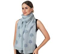 World of Shawls Mulberry Tree Scarf Shawl Wrap Soft Warm (Silver With Navy Tree)