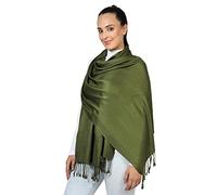 World of Shawls Pashmina Style All Seasons Handcrafted Wrap Shawl Stole Scarf (Olive Green)