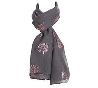 World of Shawls Silver Foil Mulberry Tree Print Fashion Scarf (Grey)