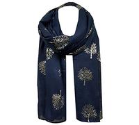 World of Shawls Silver Foil Mulberry Tree Print Fashion Scarf (Navy Blue)
