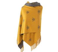World of Shawls WINTER WARMER Reversible Thick Long Bumble Bee Print Fashion Scarf Blanket Wrap (Mustard/Grey)