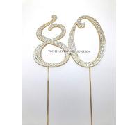 World of Sparkles 120mm Gold Number Cake Toppers with Diamante Diamonds Rhinestones for Birthday Kids Children Anniversary Party Supplies Decoration DIY (12cm-Gold-80-Eighty)