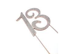 World of Sparkles 12cm Curly 13 Cake Toppers for 13th Birthday Party or Anniversary with Silver Diamante Rhinestones Diamonds with Rose Gold Base for Anniversary, Birthday Kids Children Adults