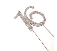 World of Sparkles 12cm Curly 16 Cake Toppers for 16th Birthday Party or Anniversary with Silver Diamante Rhinestones Diamonds with Rose Gold Base for Anniversary, Birthday Kids Children Adults
