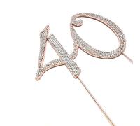 World of Sparkles 12cm Curly 40 Cake Toppers for 40th Birthday Party or Anniversary with Silver Diamante Rhinestones Diamonds with Rose Gold Base for Anniversary, Birthday Kids Children Adults