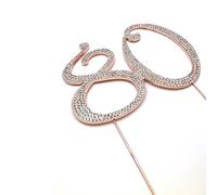 World of Sparkles 12cm Curly 80 Cake Toppers for 80th Birthday Party or Anniversary with Silver Diamante Rhinestones Diamonds with Rose Gold Base for Anniversary, Birthday Kids Children Adults