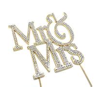 World of Sparkles 12cm 'Mr & Mrs' Cake Toppers with Silver Diamante Rhinestones Diamonds and Gold Base Wedding Civil Marriage Party Decoration