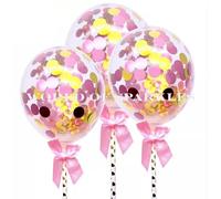 World of Sparkles 3pcs Cake Topper Balloons Mini Pink Gold Reusable Balloons Cake Toppers for Birthday Wedding Anniversary Ceremony Bridal Baby Shower Decorations