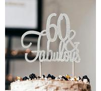 World of Sparkles 60 & Fabulous Cake Toppers with Silver Diamante Rhinestones Diamonds for 60th Adult Birthday Party Decorations 60 Anniversary Birthday Cake Decorations Supplies