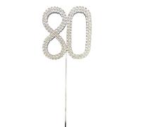 World Of Sparkles 80 Clear Crystal Diamante Rhinestone 80th Number Cake Topper 3.5cm Silver Cake Pick Decorative Topper Various Size Party Decor For Birthday & Anniversary Party Supplies