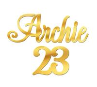 World of Sparkles | "Archie 23" Personalized Name & Number Celebration Cake Charm Acrylic 3mm Thick and Classy - 3" 4" 5" 6" (Gold Mirror) 3inch