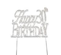 World of Sparkles Cake Toppers with Clear Diamante Rhinestones Diamonds and Silver Base for Adults Party, Happy 30th Birthday - 11.5cm Long, 1pc