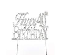 World of Sparkles Cake Toppers with Clear Diamante Rhinestones Diamonds and Silver Base for Adults Party, Happy 40th Birthday - 11.5cm Long, 1pc