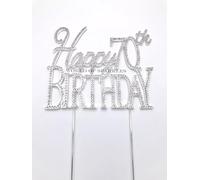 World of Sparkles Cake Toppers with Clear Diamante Rhinestones Diamonds and Silver Base for Adults Party, Happy 70th Birthday - 11cm Long, 1pc
