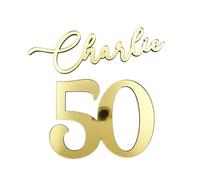 World of Sparkles | "Charlie 50" Personalized Name & Number Celebration Cake Name and Number Charm Acrylic 3mm Thick and Classy - 3" 4" 5" 6" (Gold Mirror) 3inch
