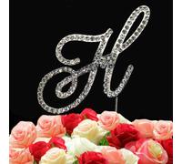 World of Sparkles Diamante Rhinestone A Letter Cake Toppers Silver Base for Adults Birthday Anniversary Name Theme Party (12cm, H)