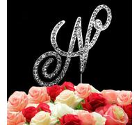 World of Sparkles Diamante Rhinestone A Letter Cake Toppers Silver Base for Adults Birthday Anniversary Name Theme Party (7cm, N)
