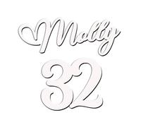 World of Sparkles | "Molly 32" Personalized Name & Number Celebration Cake Name Charm Acrylic 3mm Thick and Classy - 3" 4" 5" 6" (White) 4inch