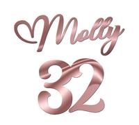 World of Sparkles | "Molly 32" Personalized Name & Number Celebration Cake Name Charm Acrylic 3mm Thick and Classy - 3" 4" 5" 6" (Rose Gold Mirror) 3inch