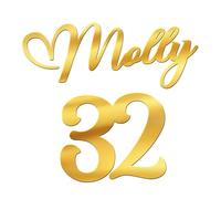 World of Sparkles | "Molly 32" Personalized Name & Number Celebration Cake Name Charm Acrylic 3mm Thick and Classy - 3" 4" 5" 6" (White) 3inch