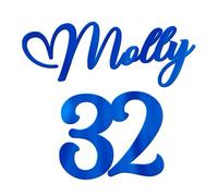 World of Sparkles | "Molly 32" Personalized Name & Number Celebration Cake Name Charm Acrylic 3mm Thick and Classy - 3" 4" 5" 6" (Blue) 5inch