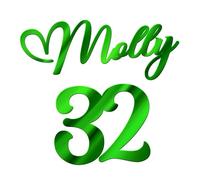World of Sparkles | "Molly 32" Personalized Name & Number Celebration Cake Name Charm Acrylic 3mm Thick and Classy - 3" 4" 5" 6" (Green Mirror) 4inch