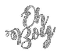 World of Sparkles | "Oh Boy" Baby Shower Cake Charm Acrylic 3mm Thick and Classy - 4" 5" 6" (Silver Glitter) 4inch