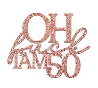 World of Sparkles | "Oh F*ck I am" Personalized Celebration Cake Charm Acrylic 3mm Thick and Classy | Custom Number - 4" 5" 6" (Rose Gold Glitter) 5inch