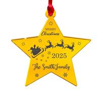 World of Sparkles | Personalized Family Name Christmas Tree Ornament | Custom Acrylic 3mm (Silver Mirror) Star Shape