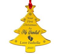 World of Sparkles | Personalized First Christmas as Grandad Bauble Ornament | Custom Acrylic 3mm (Gold Mirror) Tree Shape