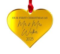 World of Sparkles | Personalized First Christmas as MR & MRS Bauble | Custom Acrylic 3mm (Silver Mirror) Heart Shape