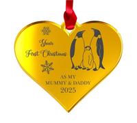 World of Sparkles | Personalized First Christmas with the Family Bauble Ornament | Custom Acrylic 3mm (Gold Mirror) Heart Shape