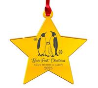 World of Sparkles | Personalized First Christmas with the Family Bauble Ornament | Custom Acrylic 3mm (Green Mirror) Star Shape