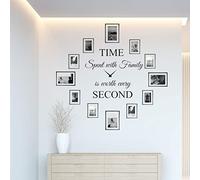 World of Wall Decal Time Spent with Family is Worth Every Second Wall Decal Decor Clock Family Quote Saying Vinyl Wall Art DIY The Photo Frames are not Included (22Wx22L) Matte Black