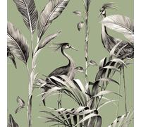 World of Wallpaper Azzurra Leaf Birds Palm Leaves Wallpaper Sage Green/Grey 9512