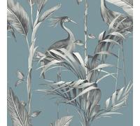 World of Wallpaper Azzurra Leaf, Matte, Blue (9513) | Easy to apply wallcovering, Feature Wall, Birds, Foliage, Monochrome, Bedroom, Living & Dining Rooms (10m x 53cm roll)